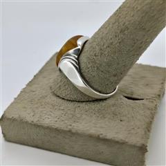 Synthetic Amber Unisex Silver & Stone Ring 925 Silver 3.6g Size:7.75